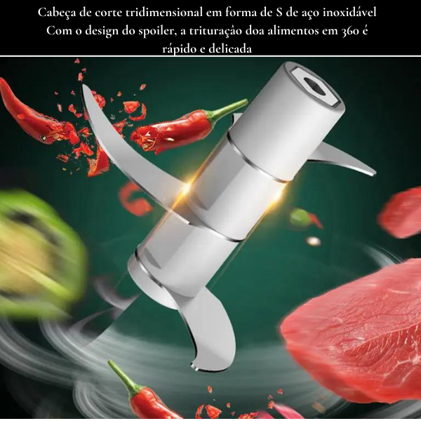 Mini Processador Elétrico de Alimentos Portátil com 3 lâminas de aço inox USB 250 ml Bivolt